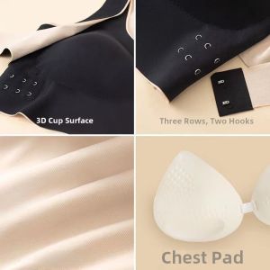 Wireless Sports Bra Womens Seamless Gathered Backless Shaping Anti-Sagging Large Size Underwear Fixed Strap Full Cup Nylon
