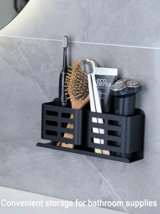 AUMU Non-Drill Wall-Mounted Storage Shelf Kitchen Basket Draining Bathroom Toothbrush Toothpaste Holder Organizer