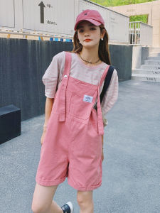 Pink Sweet Overalls Set Women Summer 2025 Korean Style New Small Size Utility Wide Leg Shorts Two Piece Set High Waist Commute Style