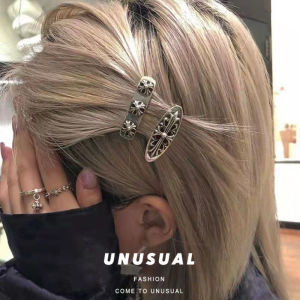 Chrome trái tim chéo kẹp tóc Hàn Quốc Kim Loại Diablo làm cũ Retro nữ bên kẹp