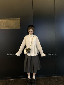 Tomato Hero Asymmetric Design Pure Cotton White Shirt Womens Unique Versatile Layering Long Sleeve Top Polo Collar Button Closure