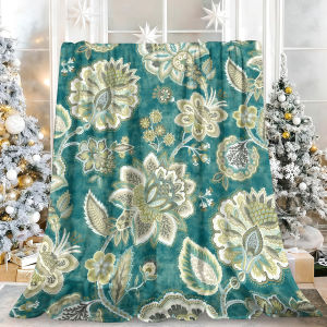Beast Kingdom | Teal Boho Floral Paisley Flannel Blanket Soft Fuzzy Plush Cozy Warm Throw for Sofa Bed Couch Home Decor