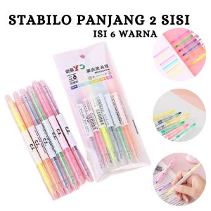 APS.I401 Stabilo Warna Warni Stabilo 6 Warna 2 Arah Highlighter Pen Dua Sisi