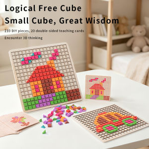 Wooden Montessori Pixel Puzzle Mosaic Color Shapes Sensory Game Early Educational Toy Jigsaw Pattern Blocks for Toddlers Gifts