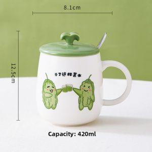 Large Capacity Home Ceramic Cup With Lid and Spoon