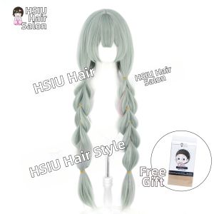 HSIU | Mid Part Mixed Fluffy Gray Green with Pink Highlights Cosplay Wig
