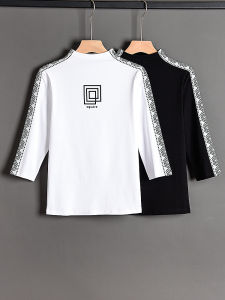 เสื้อยืดคอกลมแขนสั้นผ้าฝ้ายแท้สีดำ ทรงเข้ารูป ทรงเกาหลี สำหรับผู้หญิง แฟชั่นฤดูใบไม้ร่วง 2024 เสื้อยืดคอกลมแขนยาวปานกลาง