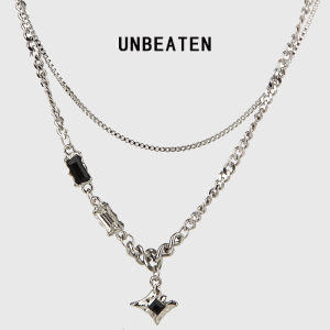 สร้อยคอสี่เหลี่ยมคู่ Unbeaten สำหรับผู้ชายและผู้หญิง ดีไซน์เรียบง่าย สไตล์ไฮเอนด์ เครื่องประดับแฟชั่น เครื่องประดับแฟชั่น