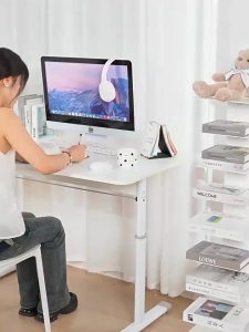 Baierdi Movable Height-Adjustable Small Desk: Computer Desk Office Desk Bedside Table for Students & Home (Bedroom Use)