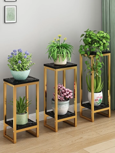 Modern Plant Stand Indoor Outdoor Black Gold Flower Pot Rack - Iron Multi-Tier Display Shelf for Garden Balcony Home Decor Rak Tanaman