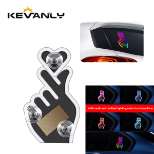 1/2x Solar Powered Car Neon Light Finger Heart Shape Led Ambient Light Wireless Suction Cup USB Rechargeable Led Atmosphere Lamp