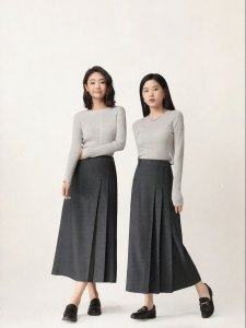 HIPPIE MISS | Pear-shaped Customized Hippi Style Grey Wool Flannel A-line Skirt