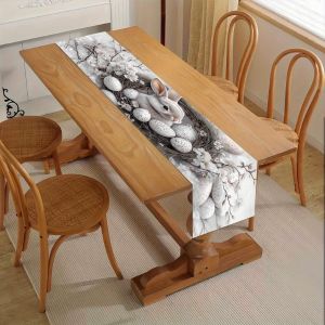 Elegant Rabbit Wreath Table Runner Easter Themed Desktop Decoration Cloth Table Flag for Indoor And Outdoor Holiday Table Decor