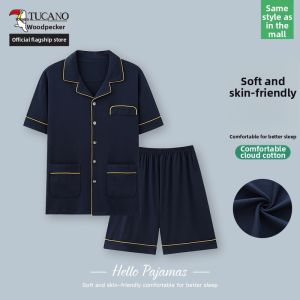 TUCANO | Summer Lightweight Cotton Sleepwear For Middle-aged and Elderly Men Short Sleeve Shorts Set