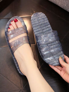 Crystal Slippers Womens Summer Beachwear Anti-Slip Indoor Home Bathroom Fashionable Flat Heel Princess Style Sandals