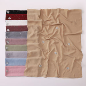 Jifang Shimmer พลอยเทียมรูปดาวผ้าคลุมไหล่ผ้าชีฟองบับเบิ้ลยาวผ้าแคชเมียร์ห่อผ้าพันหัวรยาฮิญาบมุสลิม WC87ตุง