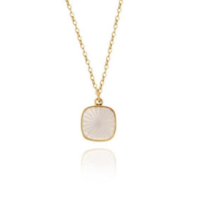 Natural Shell Radiation Sqaure Pendant Chain Necklace • Waterproof Non Tarnish • 18K Gold Plated 316L Stainless Titanium Steel Necklaces for Women Men NL270