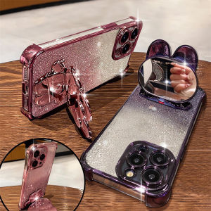 Jingsanc เคสเคสป้องกันแวววาวใช้ได้กับ ForRedmi Note 14 5GPhone ขาตั้งกระจกกระต่าย A59-4ฝาหลังสี่มุมป้องกันการตก