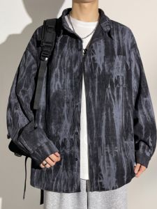 American Tie-Dyed Long Sleeves Shirt Mens Autumn New Arrival Niche Style Fancy Shirt National Style plus Size Texture Outwear