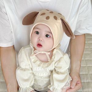 Adorable Baby Hat Spring Autumn Thin Deer Spot Head Wrap Windproof Ear Protection Cap for Infants Cute round Top Mixed Fabric