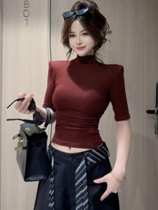 Áo Thun Nữ Tay Lửng Màu Trơn Cổ Cao Ôm Vừa Vặn Thời Trang Thu Đông Thường Ngày Tay Ngắn Thường Xuyên Mặc