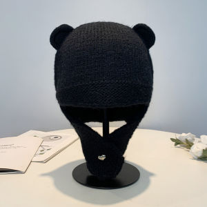 หมวกไหมพรมถักนิตติ้งสีแดงสุดน่ารัก หมวกหนูน้อย หมวกหน้าหนาว หมวกไหมพรม อบอุ่น ป้องกันหู ขนาดใหญ่ หน้าเล็กลง สไตล์เกาหลี