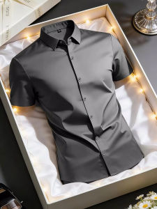CHENMU | Breathable Light Gray Short Sleeve Mens Shirt Slim Fit Summer