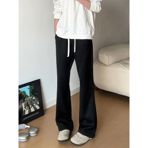 กางเกงวอร์มทรงตรงสีขาวเทาสำหรับผู้ชาย กางเกงวอร์มทรงตรงสไตล์อเมริกันย้อนยุค กางเกงขายาวทรงตรงสำหรับฤดูใบไม้ร่วง