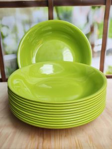 3pcs piring makan bulat polos melamine 9inc model cekung gratis 1 sendok