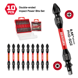 Geinxurn PH2-SQ2 Impact Double End Screwdriver Bit Set 2.56’’ #2 Phillips/#2 Square Magnetic S2 Steel 2-Sided Bits