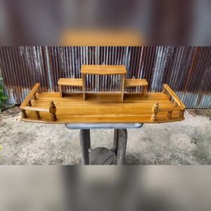 HNGM หิ้งพระ 2ชั้น (90*38 ซม.) โมเดิร์นไม้สักทอง หิ้งพระติดผนัง หิ้งวางไอ้ไข่ สีใส