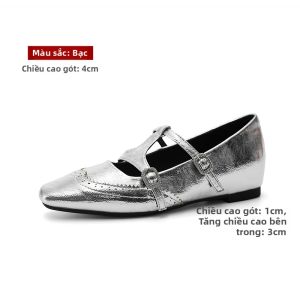 MIFEI | Giày Ballet Phong Cách Mary Jane Da Tăng Chiều Cao Màu Bạc