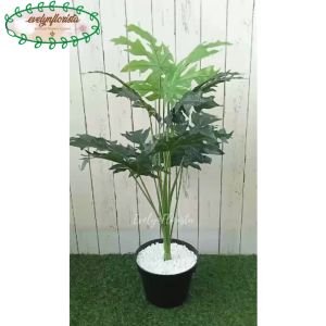 Pohon Artificial Papaya Leaf X12 Semi Latex Pot Dasar Hitam Plastik Hiasan Ruang Tamu