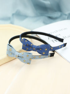 Blue Denim Hairband Womens Sweet Butterfly Knot Star Hair Clip Student Anti-slip Fabric Headwear Dental Floss Hair Accessories