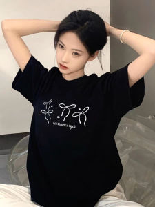 Áo Thun Tay Ngắn Cổ Tròn Cotton 100% Cho Nữ Mùa Hè Thiết Kế Tay Lửng Thoải Mái Cổ Bướm Phong Cách Đường Phố Mỹ