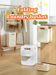 Ecoco Folding Laundry Basket Dirty Clothes Storage Basket Hamper Wall-mounted Floor-standing Space-Saving