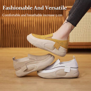 Height increasing shoes thick soled women shoes Thick soled shoes for women soft shoes Round toe cap hollow-out loafers womens shoes Hollow Loafers Round Toe Soft Bottom 2023 New Womens Casual Sports Shoes Slip On Sneakers Fashion Hollow Breathable