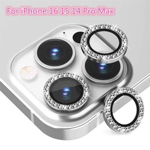 For iPhone 13 12 11 Pro Mini Plus Camera Lens Screen Protector For iPhone 16 15 14 Pro Max Glitter Diamond Camera Cover Circle Tempered Glass