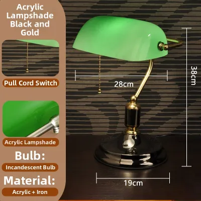 Retro American Style Bank Desk Lamp Green Shade Old Shanghai Style Study Room Light Iron Body Glass Lampshade for Bedroom Office