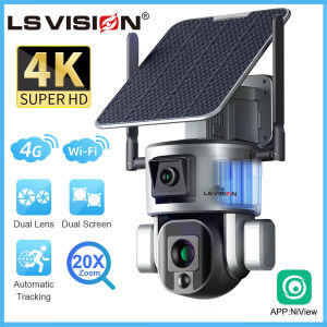 LS VISION 4K 8MP Dual Lens Solar CCTV Camera 4G/WIFI 20X Optical Zoom Outdoor Waterproof IP PTZ Camera Human Detection Auto Tracking Wireless PTZ Cam
