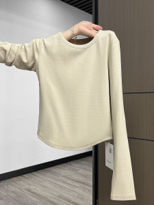 เสื้อยืดคอกลมสีพื้นสำหรับผู้หญิง แขนยาว ทรงเข้ารูป เสื้อตัวบนสไตล์เกาหลี ทรงเข้ารูป ทรงเข้ารูป แขนยาว เสื้อตัวบน