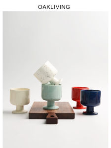 Oakliving Nordic Style High Footed Beer Mug Ice Cream Cup Milk Cup Spill Ink Small  Style Ceramic Cup for Adults