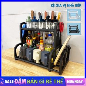 Kệ Gia Vị Để Bàn Nhà Bếp 2 Tầng CÓ ỐNG ĐŨA Và Để Thớt Tiện Lợi - Kệ Đựng Đồ Dùng Nhà Bếp Chữ B  kệ Mini Kệ Đựng Chén Dĩa Kệ Chữ B Nhà Bếp  Kệ Úp Chén Tiện Ích