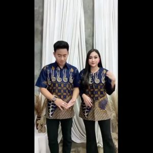 Batik Couple Modern Atasan Blouse Batik Kerja Kantor Wanita Dan Pria Seragam