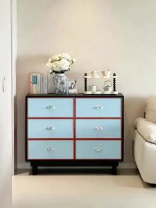 Retro Mood Multi-colored Design Solid Wood Sofa Side Cabinet