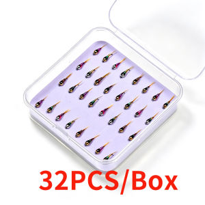 32pcs/Box  #18 Brass Bead Head Epoxy Perdigon Nymphs Barbless Fish Hook Wet Euro Nymph Grayling Trout Bass Fishing Lure Baits