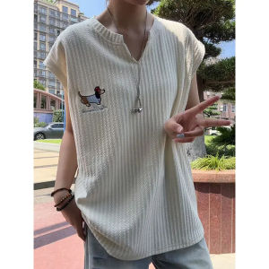 Áo Ba Lỗ Không Tay Thêu Cổ Chữ V Cho Nữ Mùa Hè Áo Thun Nhanh Khô Áo Thun American Shoulder Áo Thun Thấm Hút Thoáng Khí