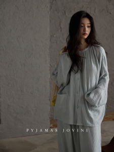 Spring and Autumn Women Cotton Gauze Pajamas With Chest Pad Wearable Outside Large Size