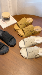 YOTO Birken-Style Sandals For Women Suede Retro Perforated Strap with Metal Buckle Slip-On Flat Sliders