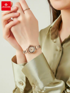 Julius 2025 นาฬิกาข้อมือสตรีแบบหนังสือเล่มเล็กสไตล์เรียบง่าย สายเหล็ก น้ำหนักเบา ทนทานต่อการช็อต ป้องกันน้ำได้